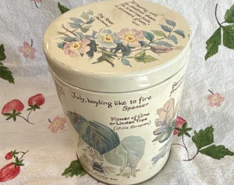 Webb & Bower 1977 Metal Canister With Lid Floral Bird Pattern Vintage England