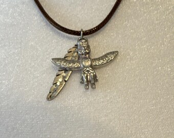 Native American Style Brown Cord Necklace with Silver Feather and Totem Charms