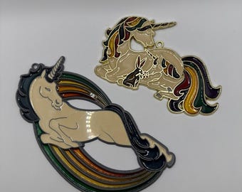 Vintage 1980s Stained Glass Unicorn Decorative Suncatcher Window Hangs