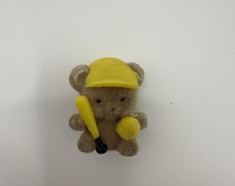 Russ Berrie & Co. Vintage Flocked Baseball Mini Teddy Bear 1.25"