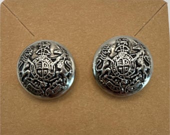 Vintage British Coat of Arms Button Earrings