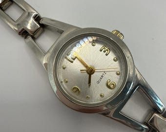 Vintage Women's Stainless Steel Quartz Cocktail Watch Gold hands silver Dial