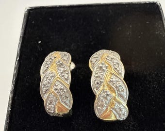 Pendientes vintage de plata de ley 925 y vermeil trenzados, aros abiertos en forma de J de 5/8".