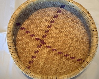 Handwoven Round Brown and Purple Hopi Sifting Basket 13" Diameter