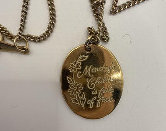 Vintage Gold Pendant Necklace Monday’s Child Monday Cottagecore Dainty Coquette