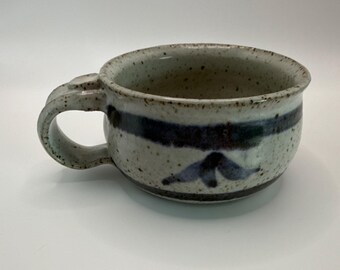 Vintage Kurt Newton Small Art Pottery Soup Mug Gray Blue Stoneware With Handle