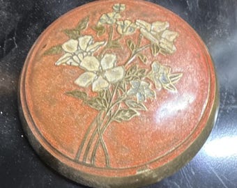 Brass Round Trinket Box Bronze Decorative Floral Flower Design *Just Lid*