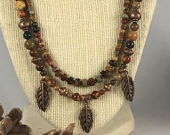 Red Creek Jasper Earth Tones  Beaded Multi Strand Necklace