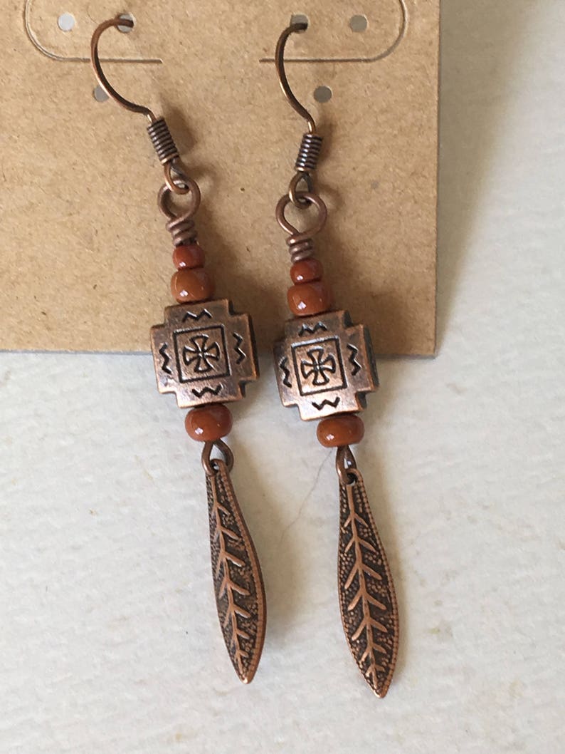 Dark orange/adobe tribal dangle earrings. image 3