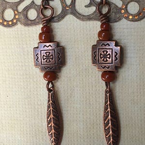 Dark orange/adobe tribal dangle earrings. image 6