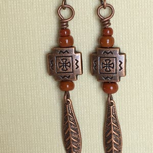 Dark orange/adobe tribal dangle earrings. image 2