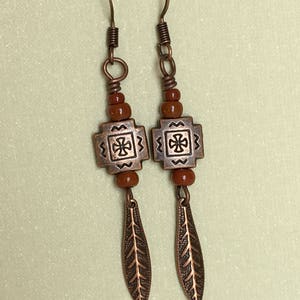 Dark orange/adobe tribal dangle earrings. image 5