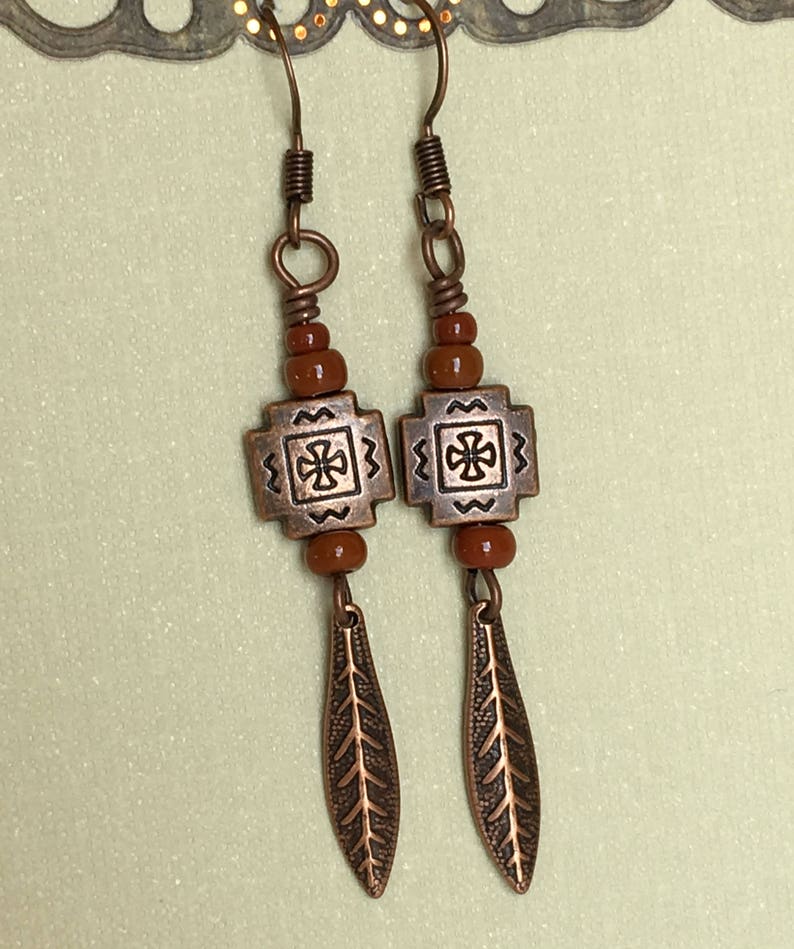 Dark orange/adobe tribal dangle earrings. image 5