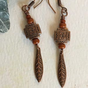 Dark orange/adobe tribal dangle earrings. image 4