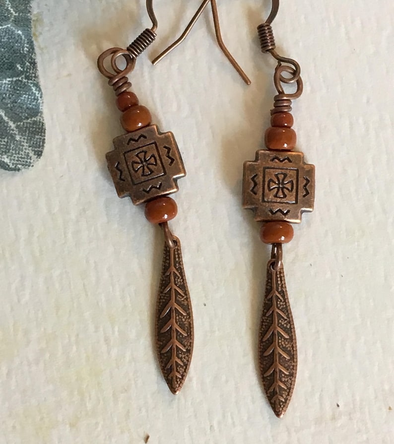 Dark orange/adobe tribal dangle earrings. image 4