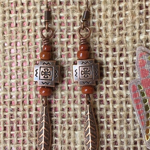 Dark orange/adobe tribal dangle earrings. image 7