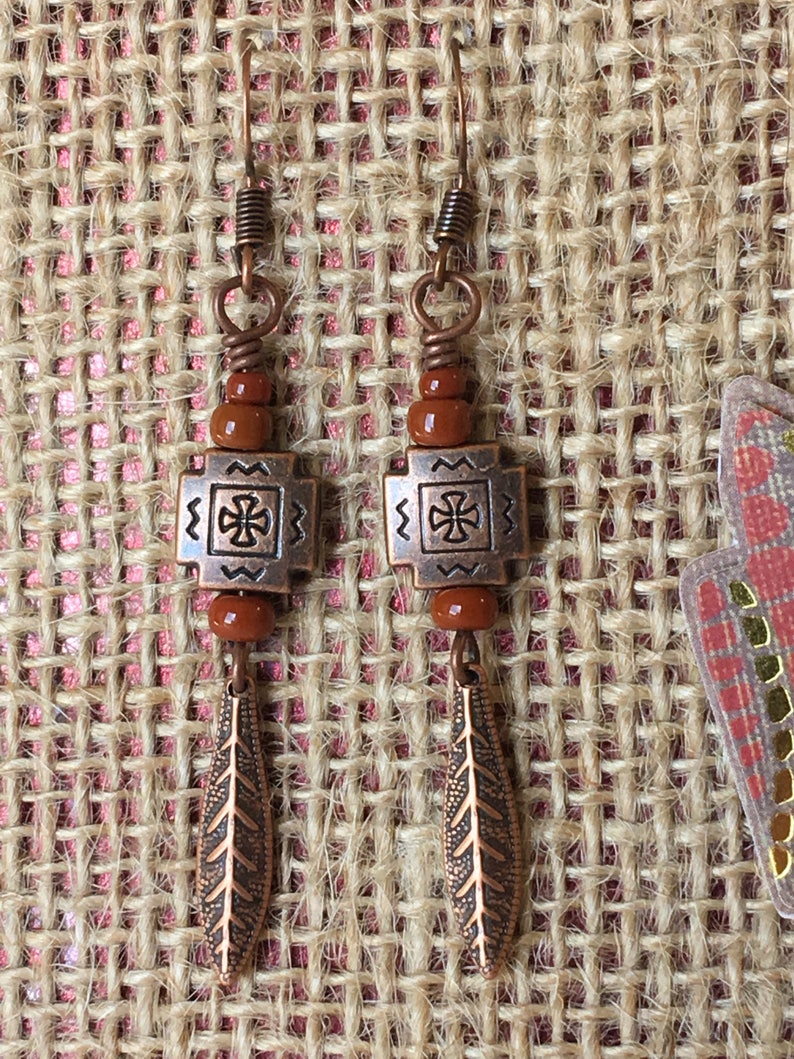 Dark orange/adobe tribal dangle earrings. image 7