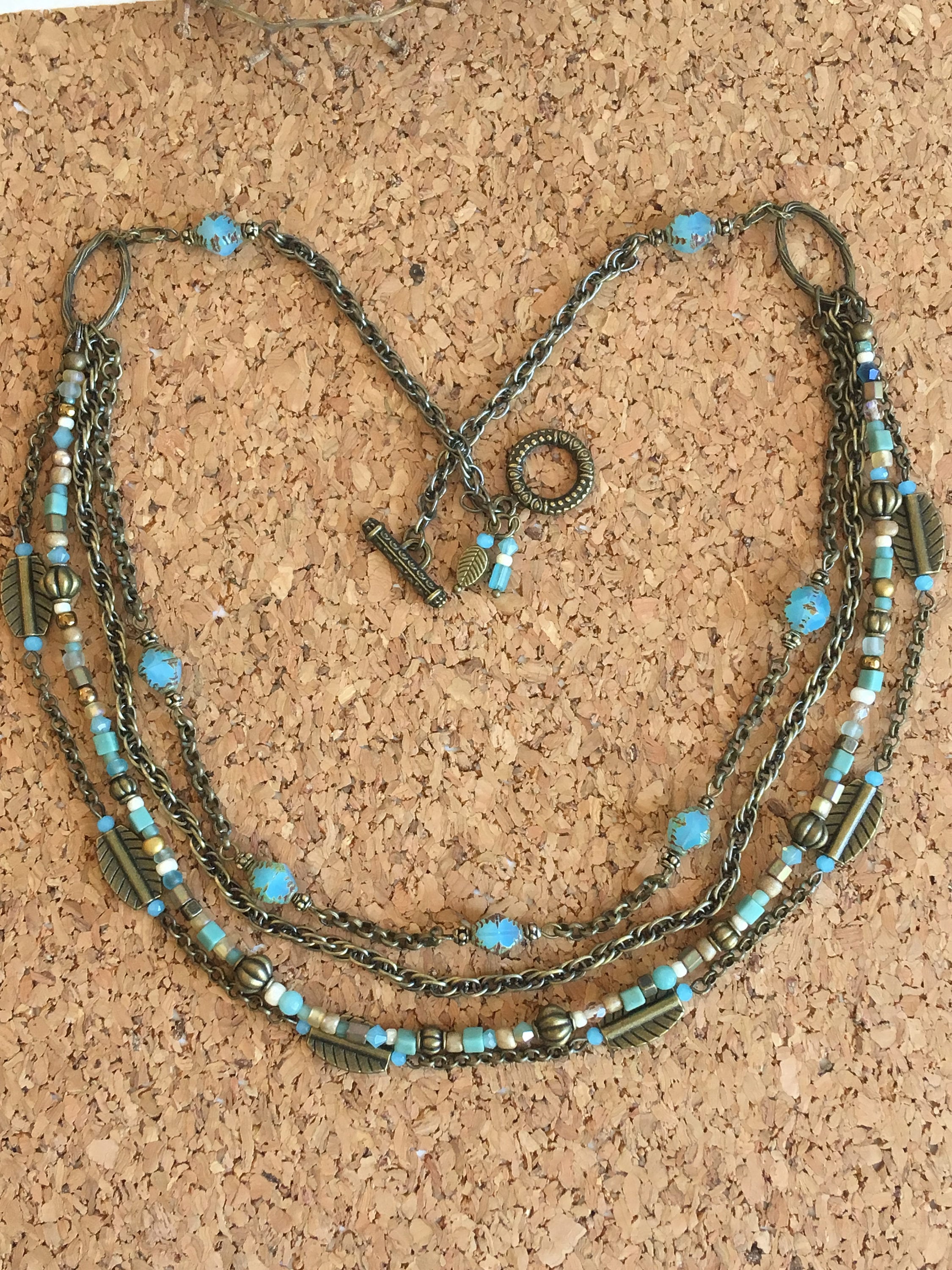 Multi Strand Beach Necklace, Czech Aqua Opalite Picasso Bicone Beads ...