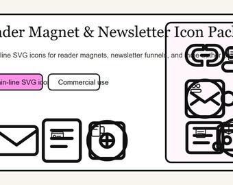 Paquete de iconos para imanes de lectores y boletines informativos: 75 iconos SVG de línea fina.