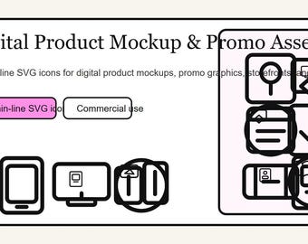 Paquete de iconos para maquetas de productos digitales y recursos promocionales: 75 iconos SVG de línea fina.