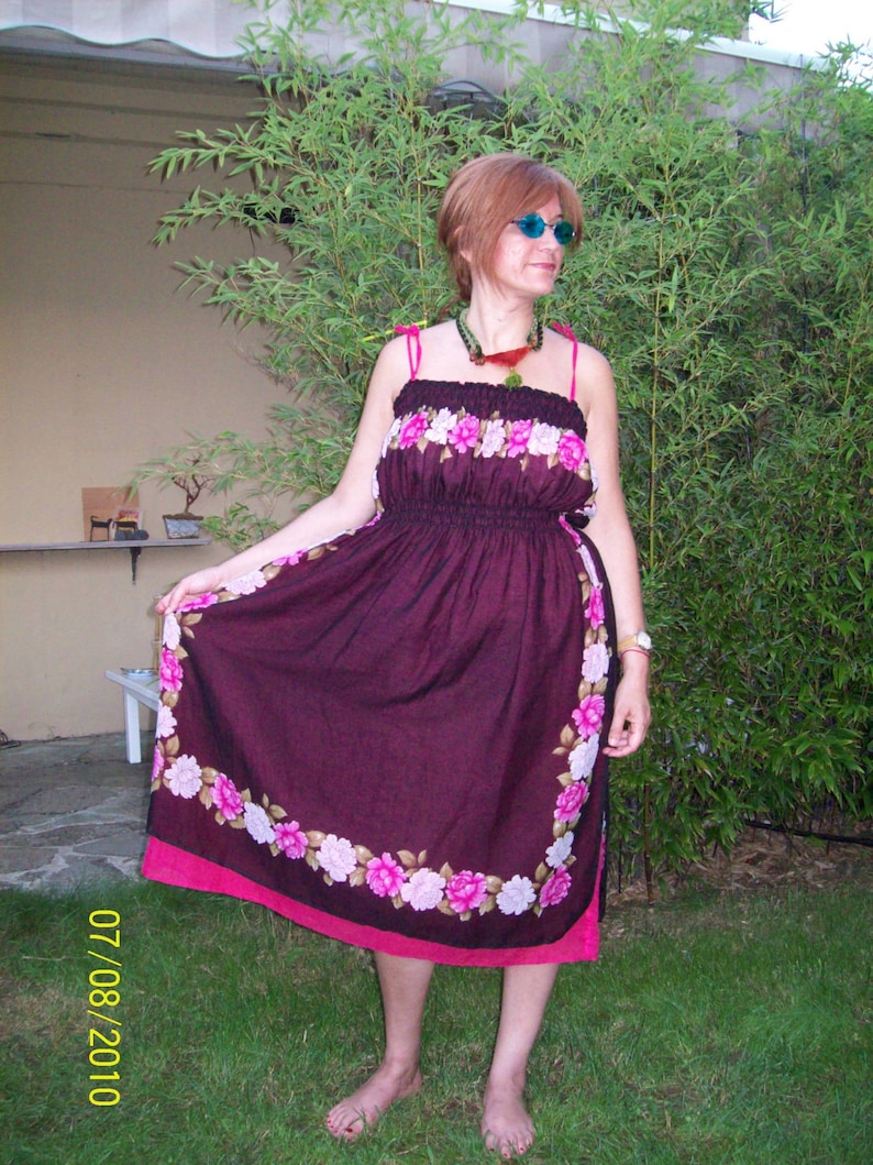 Organic Pink Patchwork Lace Draping Sundress Summer