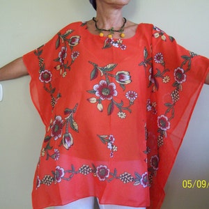 Free-size/plus size Poncho-Tunika - Kimono-Top aus traditionellem Baumwollmaterial aus der Türkei - Boho Strandbezug - floral lässig Bild 1