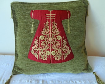 NEU - Kissen mit klassischem türkischem/osmanischem Design - 16 x 16 in. - grün- Samt - Chenille- Weihnachtsgeschenk-Hochzeitsgeschenk- Wohnkultur