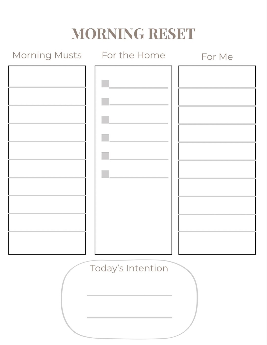 Morning Reset Printable Planner | Minimal Daily Reset for Moms ...