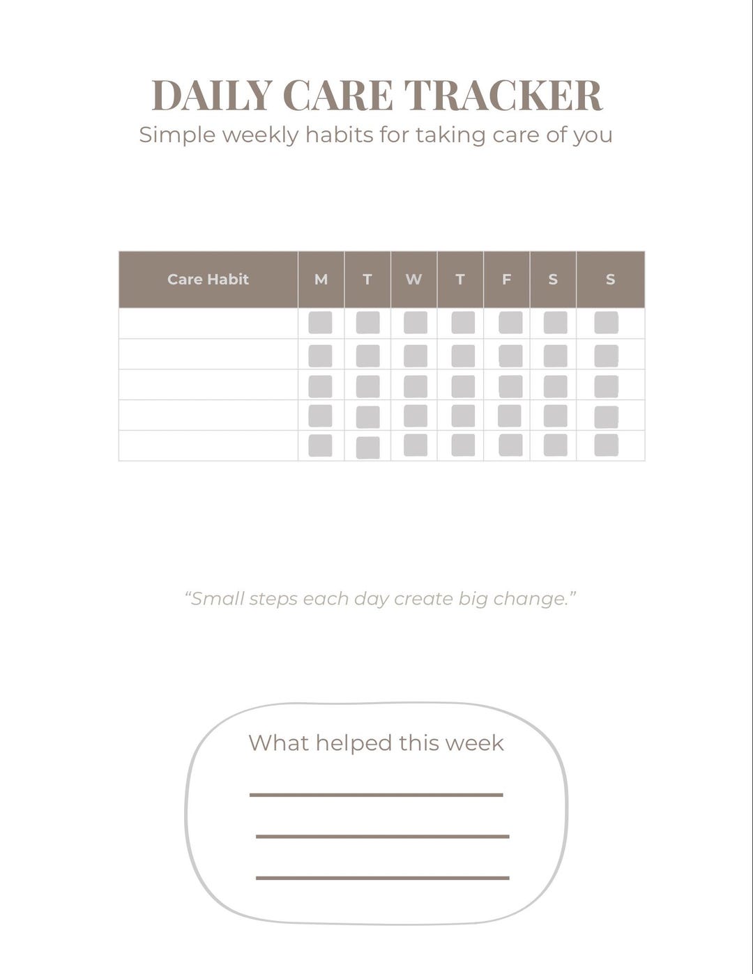 Self Care Habit Tracker Printable | Daily Care Tracker for Moms ...