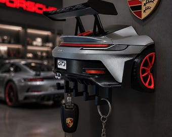 Porsche GT3rs Key Holder Wall Mount – Car Key Rack – Sports Car Decor – Gift for Car Lovers – Garage Wall Organizer – Automotive Key Hanger