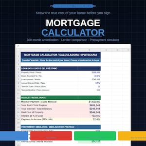 Mortgage Calculator Excel — Full Amortization Schedule | Prepayment Simulator | Lender Comparison
