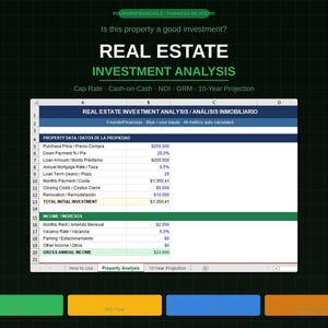 Real Estate Investment Analysis Excel — Cap Rate ROI Cash Flow | 10-Year Projection | Bilingual EN ES
