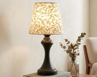 Cottagecore Botanical Table Lamp | Patterned Fabric Shade with Matte Black Base | Cozy Farmhouse Bedside Light | Vintage Style Floral Decor
