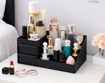 Organizador de maquillaje con cajones, organizador de tocador, organizador de cuidado de la piel, organizador de encimera de baño, soporte para cosméticos, organizador de escritorio
