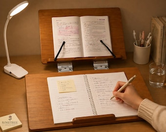 Soporte de madera ajustable para libros, escritorio de lectura, tablero de estudio ergonómico, alternativa para soporte de portátil, soporte para libros, organizador de escritorio.