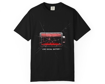 Shirt met lage sociale batterij, grappig introvert T-shirt, sarcastisch T-shirt met comfortabele kleuren