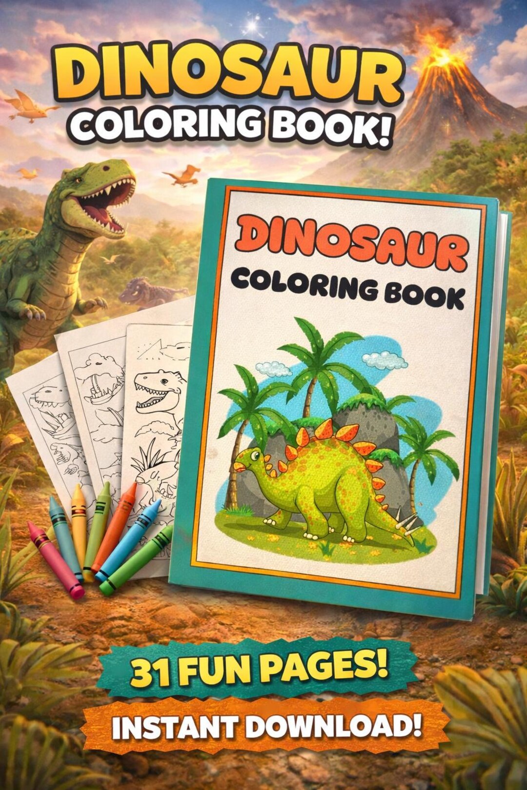 Dinosaur Coloring Book for Kids – 31 Fun Pages, Printable Activity ...