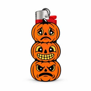Pumpkin Trio Lighter Case | Stacked Jack O Lantern Design | Halloween Gift
