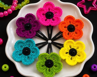 Neon Crochet Flower Hair Clip