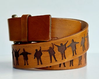 Personalised Leather belt -  BEATLES HELP SILHOUETTE - Engraved Leather Belt - Fathers Day gift - Music Lover Handmade belt