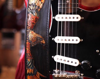 Eagle Guitar Strap, Personalized Guitarist Gift, Custom Leather Guitar Strap, Gift for Musician, Modern Art Gift, Anniversary Gift