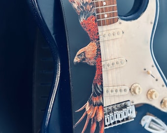 Leather Eagle Guitar Strap, Personalized Guitarist Gift, Custom Leather Guitar Strap, Gift for Musician, Fathers Day Gift, Anniversary Gift