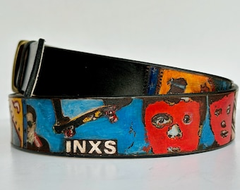 Custom Leather Belt with favourite BANDS/ using ANY image you wish - Unique Belt Gift for love one - Personalised Belt