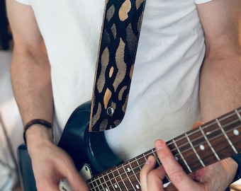 Personalized Leather Guitar Strap - Animal print Guitar Stra -  Gift for Musician - For Acoustic, Bass, Classical & Electric Guitar - Custom