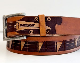 Personalized Leather Belt - Bass Guitar design - Gift for him/her/them - Handmade Custom Leather Belt - Music Lover Gift - Anniversary Gift