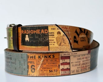 Handmade Leather Belt - Gig tickets - Gift for Music lover - Cool belt - Unique Gift for him/her/them