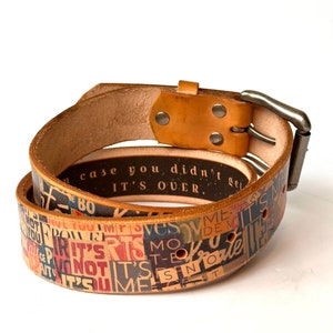 Personalized Belt with message Handmade Premium Leather Belt Gift for him/her/them Custom made image 6