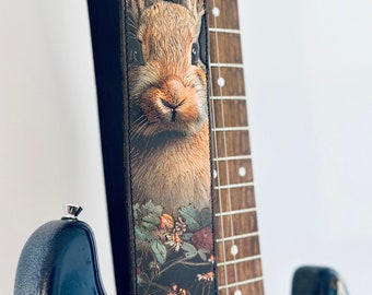 Leather Bunny Guitar Strap , Personalized Guitarist Gift, Custom Leather Guitar Strap, Gift for Guitarist, Father’s Day Gift, Anniversary