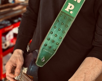 Personalized Guitar Strap with Initials - 3D circles Premium Leather Acoustic, Bass, Classical & Electric Guitar Strap - Customade Strap