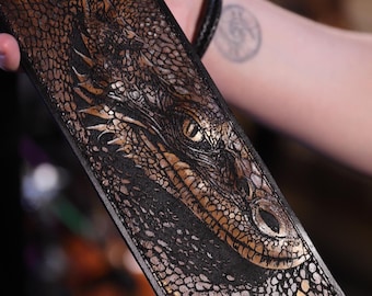 Leather Dragon Guitar Strap, Personalized Guitarist Gift, For Acoustic, Electric, Bass